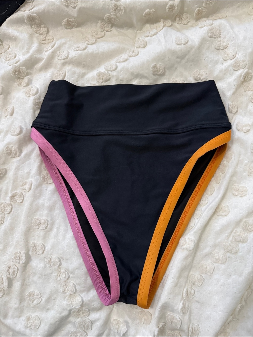 Beach riot Xs High-Waist Black Swim Bottom with Pink and Orange Trim